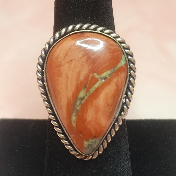 Vintage Jewelry - Vintage Red Jasper and Sterling Silver Ring